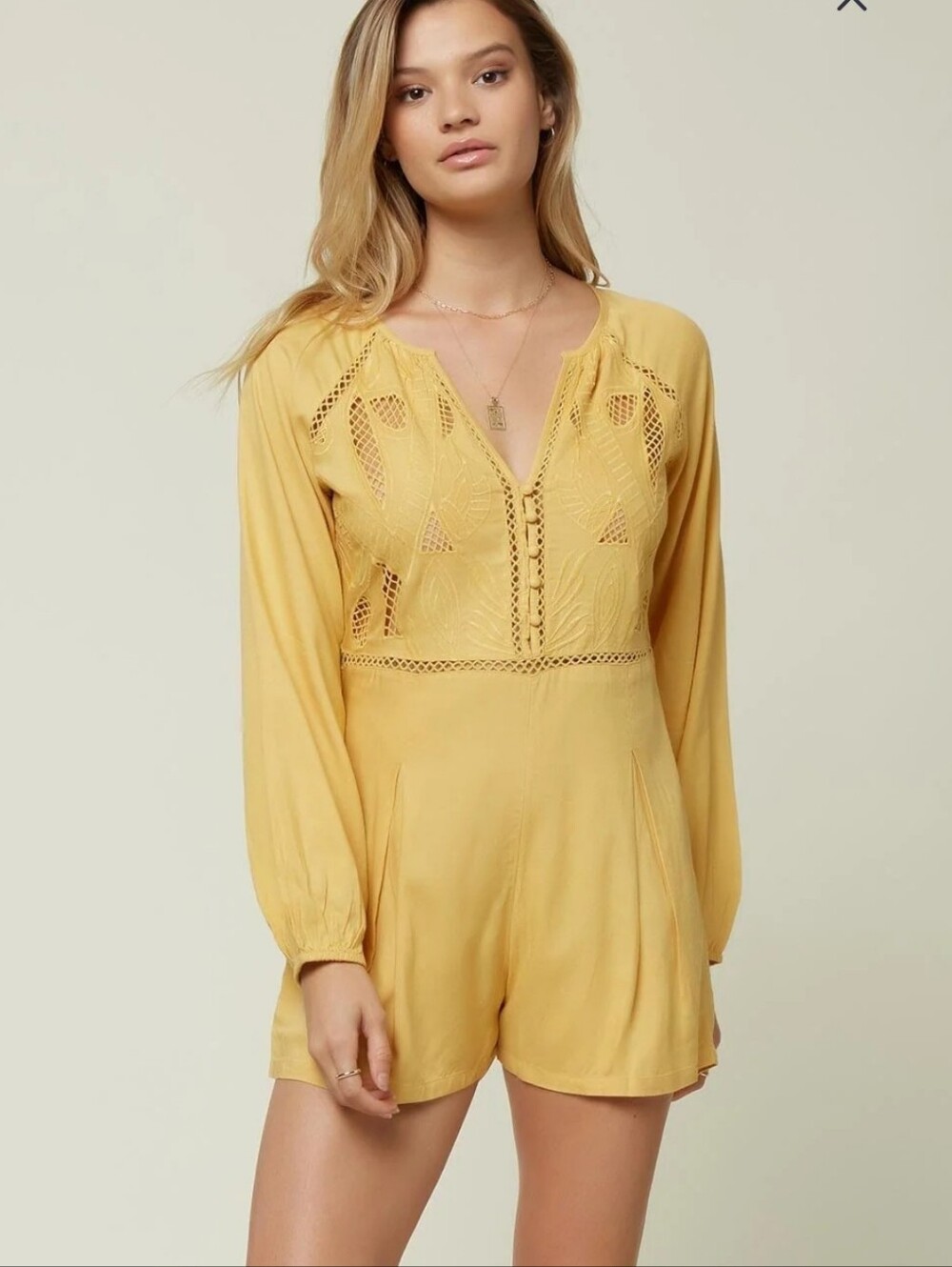 NWT O'Neill Yellow Eyelet Reyana Shorts Romper Size M